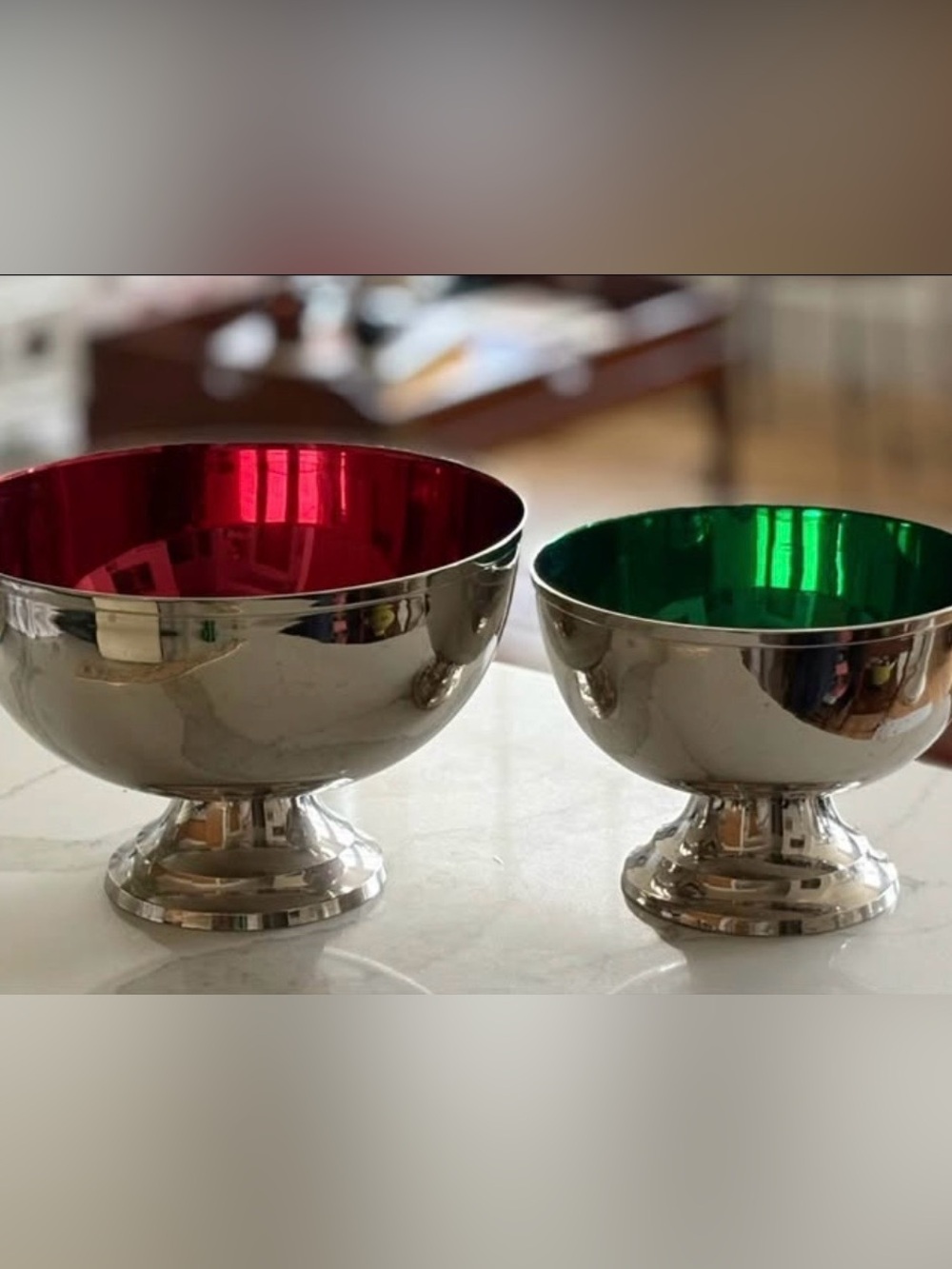 Towle Pedestal Bowl Set in Red & Green